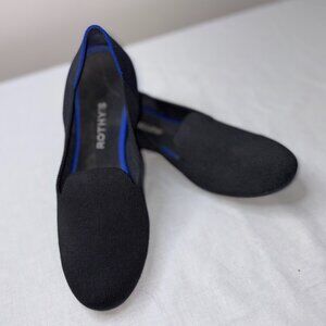 Rothy's Jet Black Blue Trim The Loafer Slip On Luxury Flats Shoes US Size 9.5